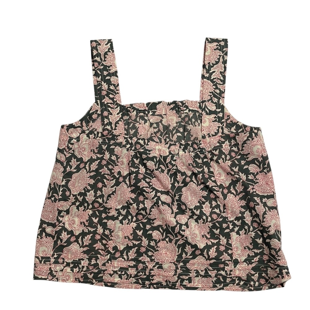 Floral Cotton Tank Top Womens Size S Pink Charcoal Block Print Cami